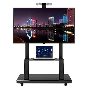 SSZY Rolling TV Cart Mobile TV Stand for 40-65 Inch Flat Screen, Black Heavy Duty Universal TV Floor Stand with 2 Storage & Wheels