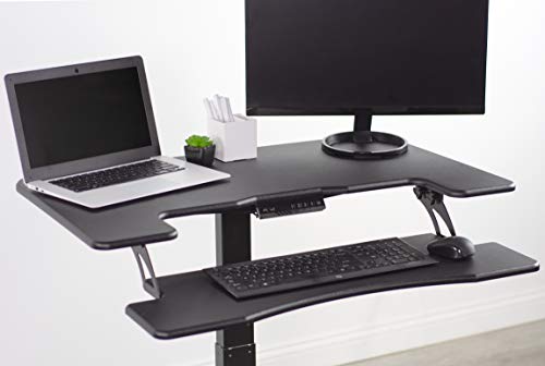 VIVO Black Electric Mobile Height Adjustable 36 inch Dual Platform Standing Desk with Wheels, Rolling Small Space Table, Sit Stand Workstation, DESK-V111VT