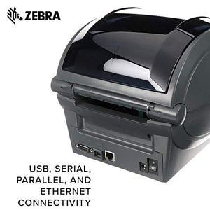 Zebra GX430t Thermal Transfer Desktop Printer for labels, Receipts, Barcodes, Tags - Print Width 4" - USB, Serial, Parallel, Ethernet Port Connectivity (Includes Cutter)