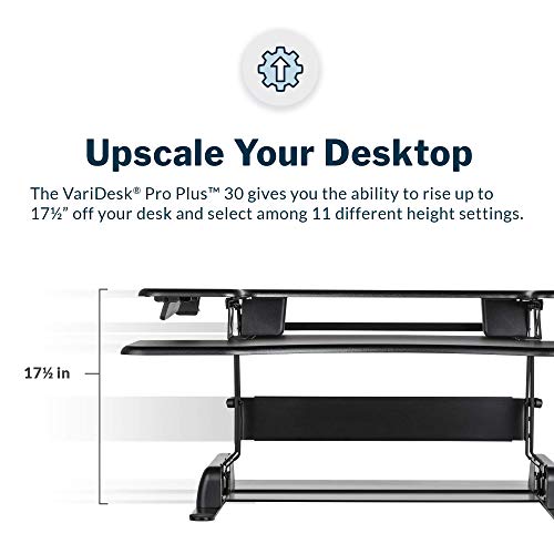 VariDesk Pro Plus 30 by Vari – Standing Desk w/ Posture Curve – Height-Adjustable Stand Up Converter – Work or Home Office Sit to Stand Workstation – No Assembly Required (Black) (Renewed)