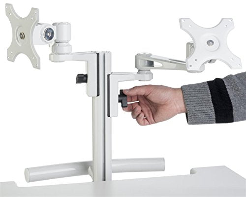Displays2go Mobile Medical Cart with 2 Monitor Holders, Height Adjustable, Pullout Tray - Gray