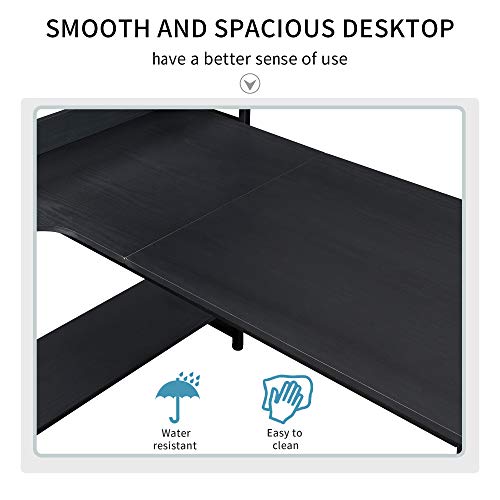 54" Reversible Large Computer Desk with 8 Storage Shelves, Office Desk Study Table Writing Desk Workstation with Hutch Bookshelf for Home Office, Black