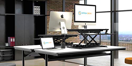 VersaDesk Power Pro USA Manufactured | Electric Height-Adjustable Desk Riser | Standing Desk Converter | Sit to Stand Desktop with Keyboard + Mouse Tray | 36" X 24" | All Black