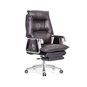 inBEKEA Ergonomic Leather Office Chair with 170° Recline, Cowhide Managerial Executive Chair, Footrest - Brown
