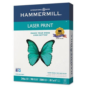 Laser Print Office Paper, 98 Brightness, 24lb, 8-1/2 x 11, White, 500 Sheets/Rm, Total 10 RM, Sold as 1 Carton