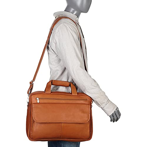 Piel Leather Slim Top-Zip Briefcase, Saddle, One Size
