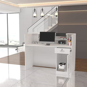 AIEGLE Reception Counter Desk with Adjustable Shelf & Lockable Drawers, White (55.1" L x 23.6" W x 43.3" H)
