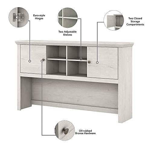 Bush Furniture Yorktown 60-Inch Corner Desk with Hutch, Linen White Oak