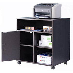 Basicwise Printer Kitchen Office Storage Stand with Casters, Black (QI003556.B)