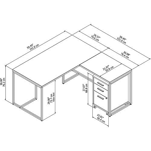 Office by kathy ireland Method 60W L Shaped Desk with 30W Return and Mobile File Cabinet in Cocoa
