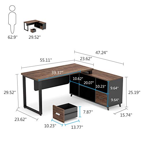 Tribesigns L-Shaped Computer Desk, 55 Inch Large Executive Office Desk with Drawers Business Furniture Workstation with 47 inch File Cabinet