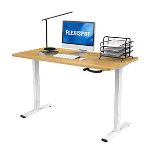 FlexiSpot Standing Desk Hand Crank Height Adjustable Desk Whole-Piece Desk Board Electric Sit Stand Desk Home Office Table (White Frame + 48x30 inches Maple Top)