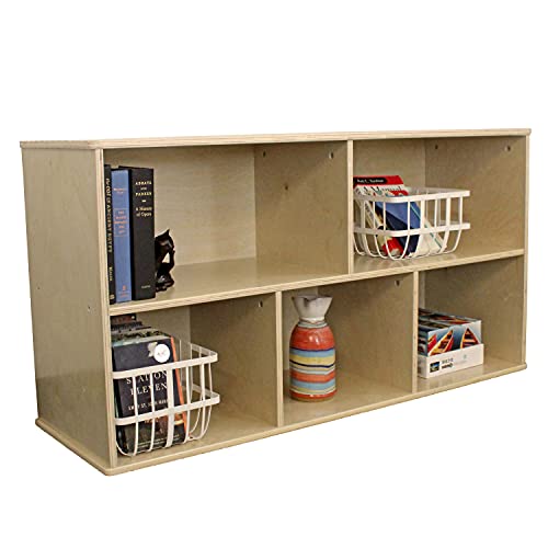 FDP Birch 5-Compartment Storage Cabinet 24 inch Height; Organize Books, Toys, Games, Art Supplies, Durable, Sturdy Furniture for Home, Daycare, Preschool, Montessori Classroom - Natural, 13133-NT
