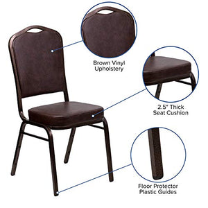 EMMA + OLIVER Crown Back Stacking Banquet Chair 4 Pack in Brown Vinyl - Copper Vein Frame