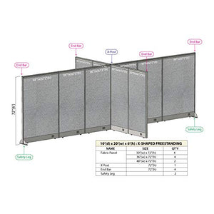 GOF Freestanding X-Shaped Office Partition - Large Fabric Room Divider Panel, 120"D x 240"W x 48"H/72"H