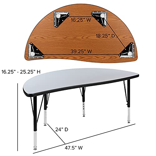 Flash Furniture 47.5" Half Circle Wave Collaborative Grey Thermal Laminate Activity Table - Height Adjustable Short Legs