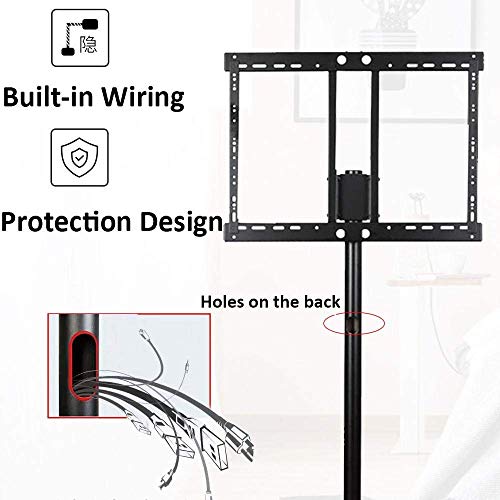 YokIma Swivel TV Floor Stand for 70-120" TVs, Black Stainless Steel Cabinets, Height Adjustable - Max Vesa 1200x600mm