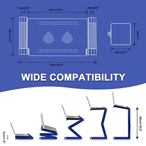 FKSDHDG Laptop Desk for Bed Cozy Aluminum Lap Workstation Stand with 2 Fan Mouse Pad Foldable Book Stand Notebook Tablet Blue