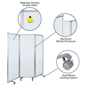 Flash Furniture Mobile Magnetic Whiteboard Partition with Lockable Casters, 72"H x 24"W (3 sections included)