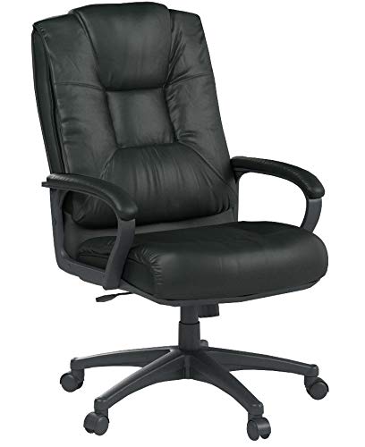Office Star High Back Executive Leather Chair with Padded Loop Arms, Black