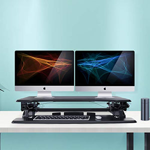 LENTION Gas Spring Height Adjustable 35" Standing Desk for Home & Office, Ergonomic Sit to Stand Workstation with 35'' Wide Table-Top, Standup Computer & Laptop Riser Converter fit Dual Monitors