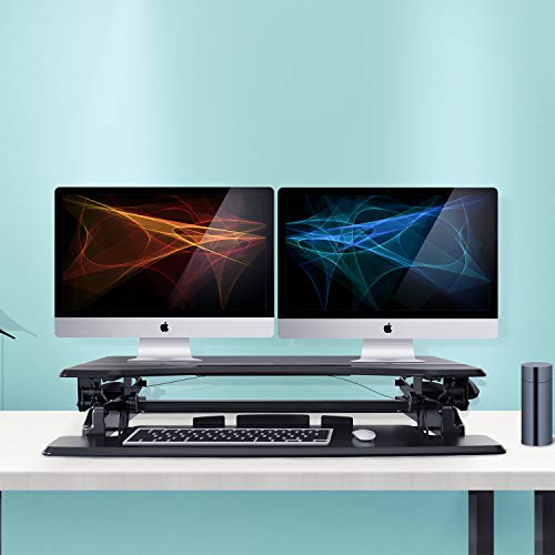 LENTION Gas Spring Height Adjustable 35" Standing Desk for Home & Office, Ergonomic Sit to Stand Workstation with 35'' Wide Table-Top, Standup Computer & Laptop Riser Converter fit Dual Monitors
