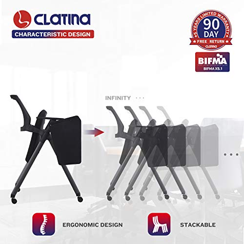 CLATINA Mesh Tablet Arm Chair with Caster Wheels - Black 4 Pack