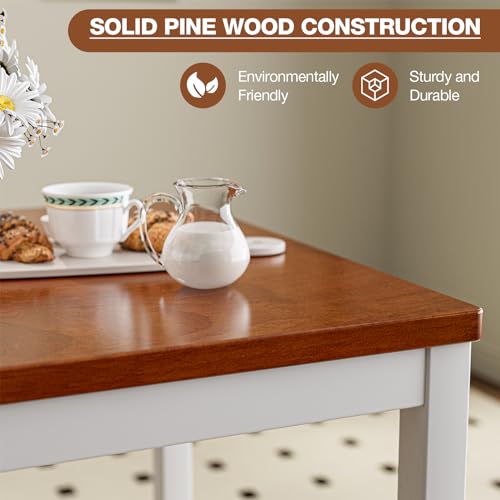 AOVSA Solid Wood 5-Piece Dining Table Set for 4 - Farmhouse Kitchen Furniture
