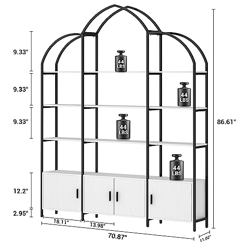 Semoic Triple Wide 5-Tier Arched Bookshelf & Bookcase, White/Black