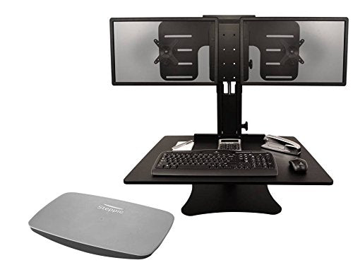 Victor DC350 High Rise Sit-Stand Desk Converter with Steppie Balance Board Combo Package and Built-in Dual Monitor Holder