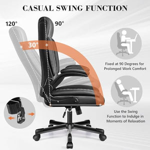 AtHope Executive Office Chair, High Back PU Leather Desk Chair with Adjustable Armrests, Rocking Function - Black