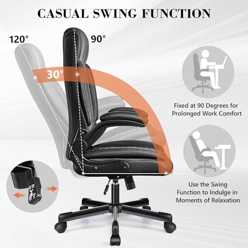 AtHope Executive Office Chair, High Back PU Leather Desk Chair with Adjustable Armrests, Rocking Function - Black