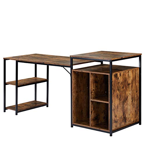 Veryke Computer Desk Home Office Desk Workstation with Storage Shelf, Writing PC Table with CPU Storage Space & Printer Stand, Space Saving Design(Brown)
