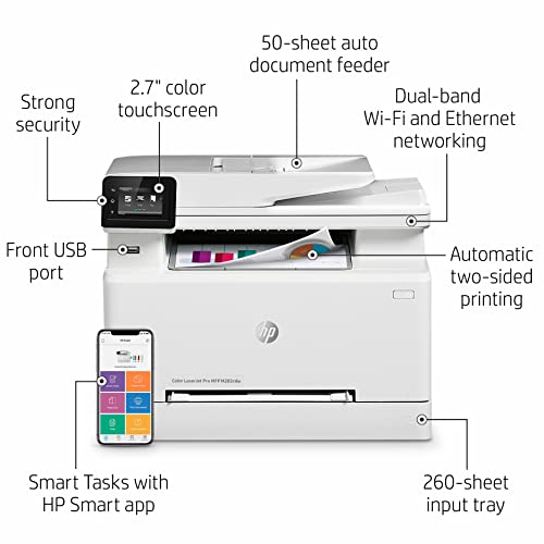 HP Laserjet Pro MFP M283cdwD All-in-One Wireless Color Laser Printer, White - Print Scan Copy Fax - 22 ppm, 2.7" Touchscreen, Auto 2-Sided Printing, 50-Sheet ADF, Ethernet, Cbmou Printer_Cable