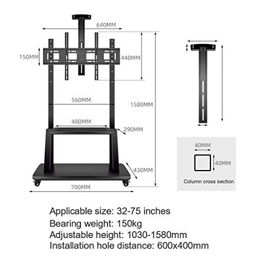 YokIma TV Stand Mobile TV Cart for 32-75 Inch TVs with Tray and Wheels