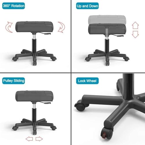 ZIRRFA Under Desk Footrest with Wheels - Gaming Chair Foot Stool, Height Adjustable 360° Rolling Leg Rest