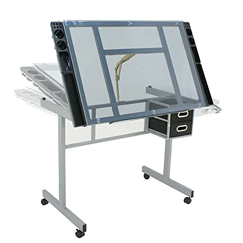 Drawing Desk Station Tempered Glass Adjustable Drafting Table W 4 Wheels Home YJYDD