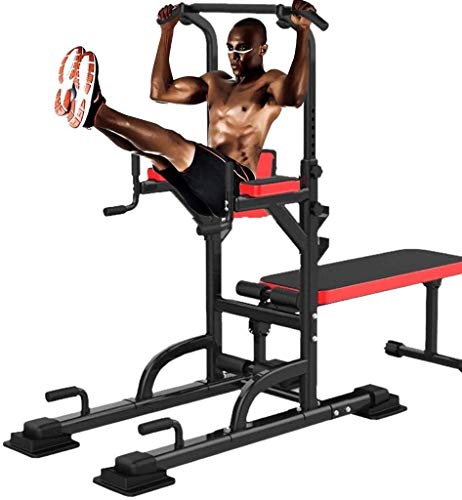 DLWDMRV Professional Home Dumbbell Bench Multi-Function Power Tower with Sit Up Bench,Adjustable Height Pull Up Tower Heavy Duty Dip Station Fitness Exercise Strength Training Workout Equipment