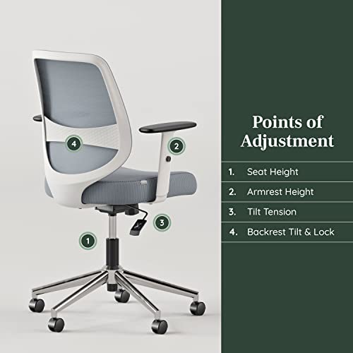 Branch Daily Chair - Sustainable Mesh Office Chair with Swivel, Lumbar Rest, Adjustable Armrests - Slate-White