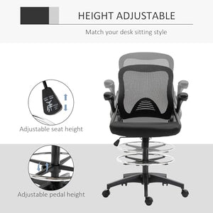 XYZTech Height Adjustable Drafting Chair with Arms, Lumbar Support & Footrest