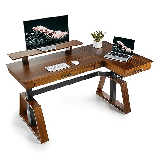 EUREKA ERGONOMIC Electric Standing Desk with Dual Drawers, 63" Height Adjustable L-Shaped Office Desk