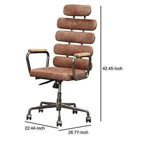 ACME Furniture Calan Leather High Back Adjustable Swivel Office Chair in Whiskey Brown