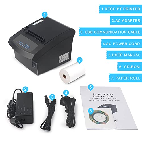 ACLAS 3'1/8 Thermal Receipt Printer 80mm w/Auto Cutter Cash Drawer ESC/POS Windows for Bill POS Receipt Printers (10 inches/sec, USB + Ethernet Serial Port)