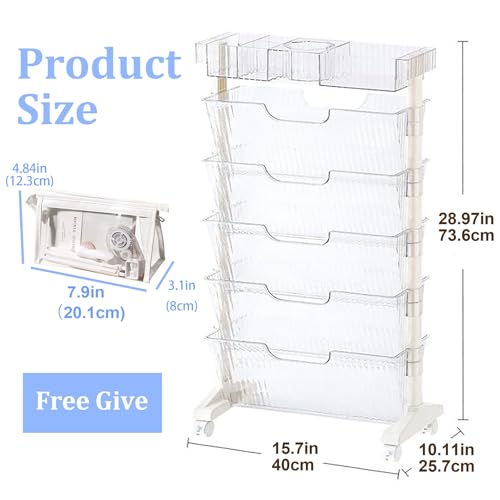 GaRcan Clear Rolling Book Cart Mobile Bookshelf 6 Tier Utility Cart, White