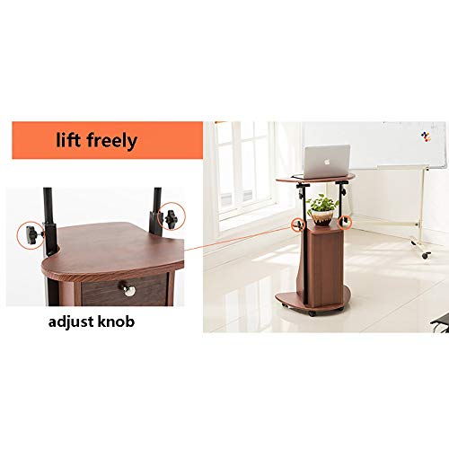 Adjustable Rolling Laptop Cart Sit-to-Stand Teacher Podium Desk Steel Frame Mobile Standing (Brown, 55x40x116cm)