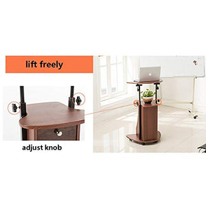 None Stand-up Adjustable Rolling Laptop Cart Sit-to-Stand Teacher Podium Desk Steel Frame Mobile Standing - Brown, 55x40x116cm