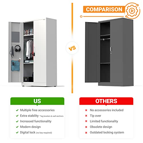 METALTIGER Office Metal Storage Cabinet Wardrobe with Digital Lock - White
