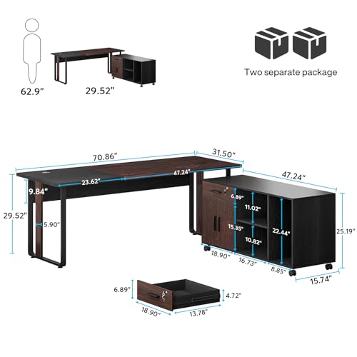 Tribesigns Large Executive Office Desk with Lateral File Cabinet, L Shaped Desk, Drawers, and Storage