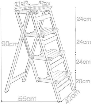 LUCEAE Folding Wooden Step Stool, 4 Steps, Non-Slip Wide Treads, Portable Stair Chair - Space Saving, Safe & Environmentally Friendly