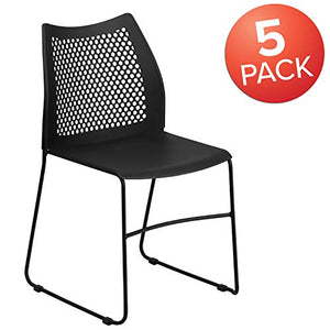 Flash Furniture Stack Chair 5 Pack - 661 lb. Capacity, Black, Air-Vent Back, Sled Base